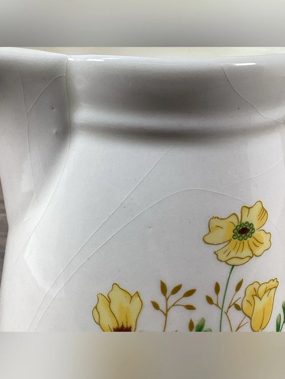 Vintage 5.5” Pottery Pitcher Yellow Wildflowers Floral Farmhouse Rustic Vase